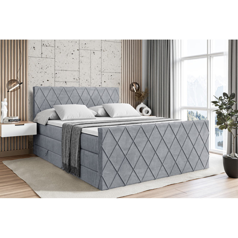 Rudmer Pocket Spring Mattress Divan Bed Set, 140 x 200cm, in Grey