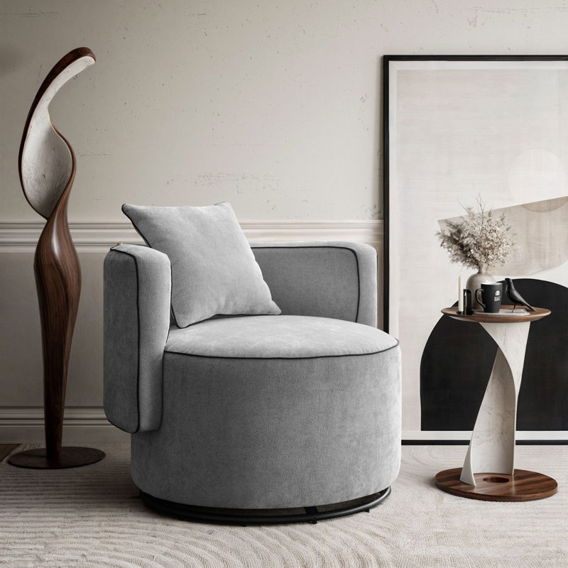 Bernella Upholstered Swivel Armchair, Light Grey