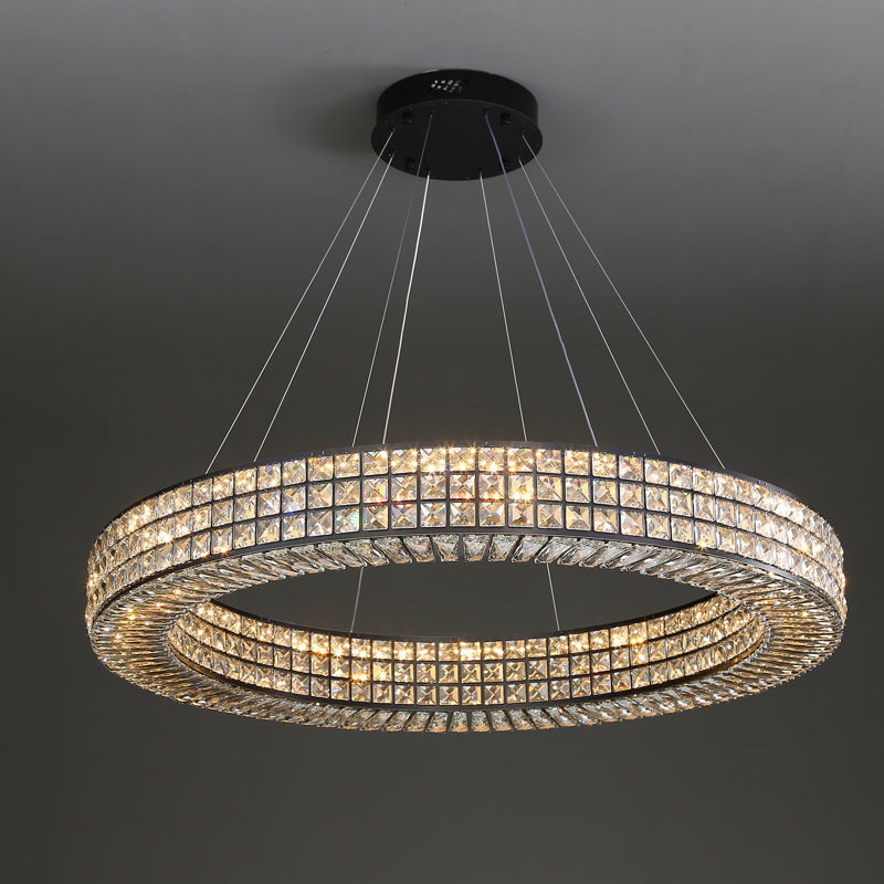 Wakeisha 24inch LED Ring Pendant Light Adjustable Dimmable Crystal Chandelier, 40''L X 40''W X 118''H