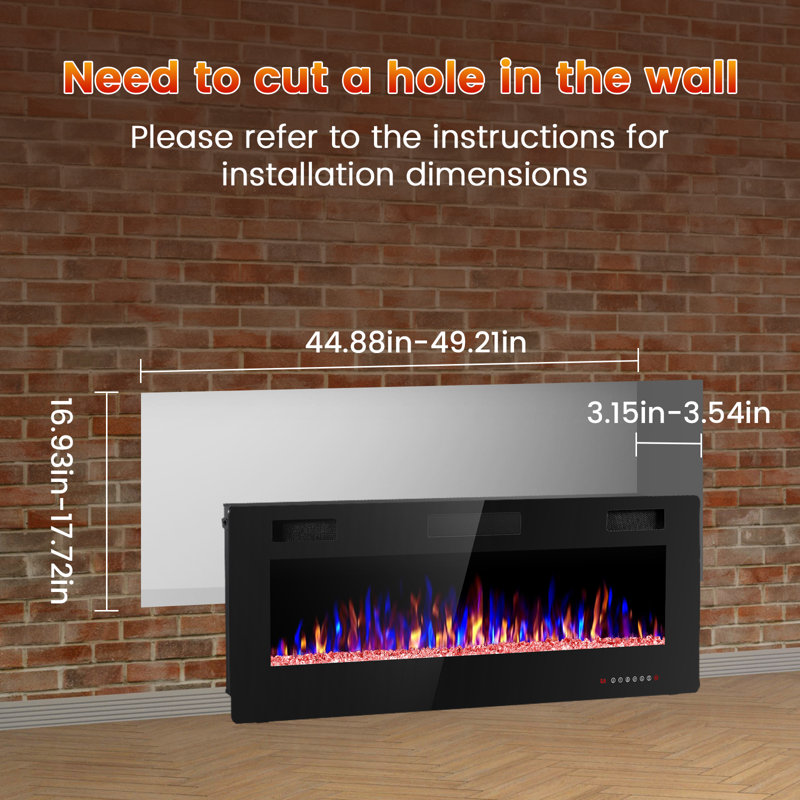 Thickness 3.8 Inch Recessed & Wall Mounted Electric Fireplace With Remote Control and Timer, Automatic Flame Change, TV & Wall Decoration