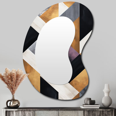 Eralynn Black and gold Geometric tiles 1 - Geometric Asymmetrical Decorative Mirror, Gold Unique Shape Wall Mirror, Printed Metal Art