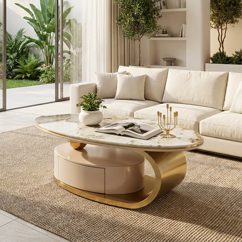Table basse ovale avec tiroir