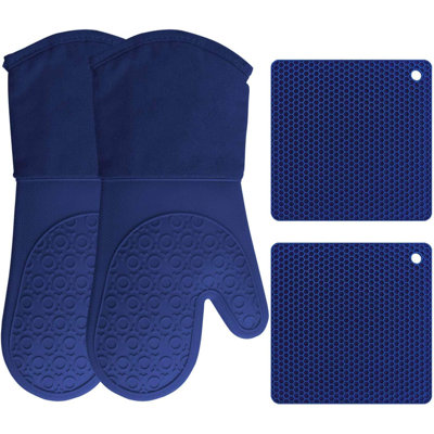 Ensemble 4 pièces de gants de cuisine et porte-casseroles en silicone