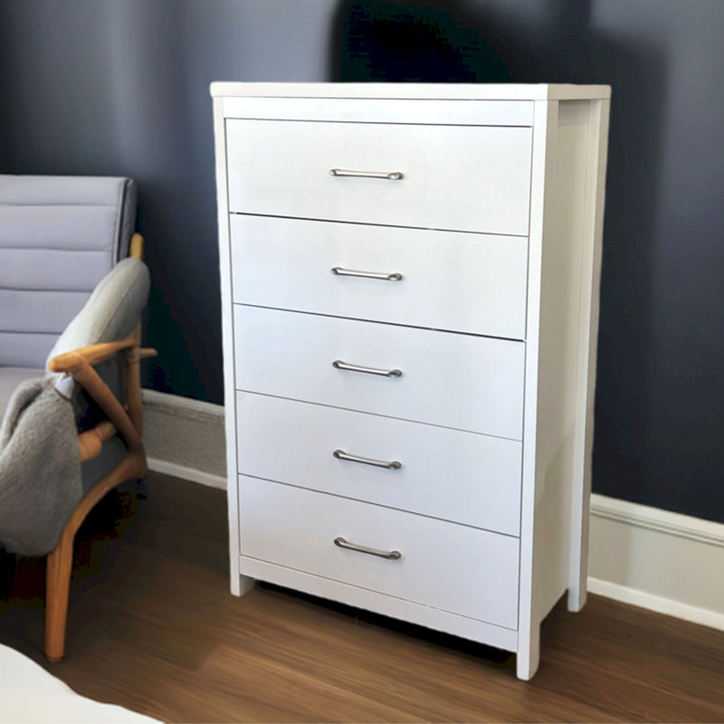 Selena Slide Logic 5 Drawer Dresser, White