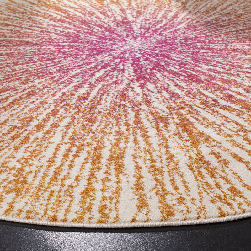 Tapis fuchsia / crème Faustina, Rond 5 pi 1 po