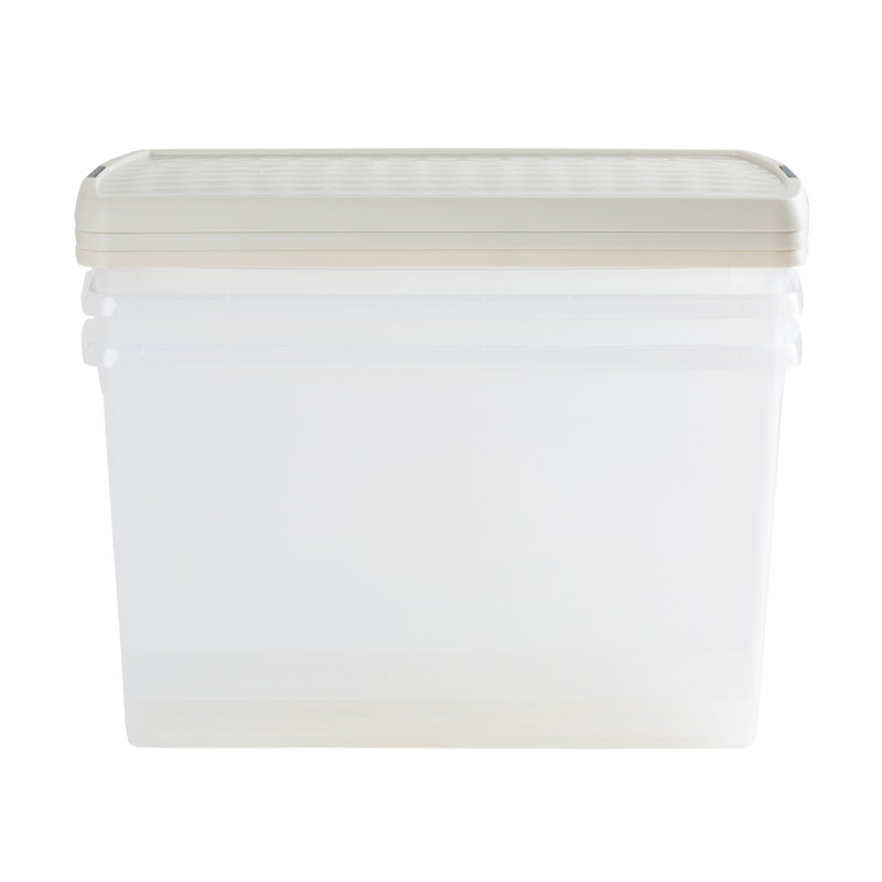 Wham Clip 62L Rectangular Plastic Storage Boxes with Secure Clip Lock Lids. L:59.5 x W:39.5 x H:33.5cm Clear/Stone/Slate Grey