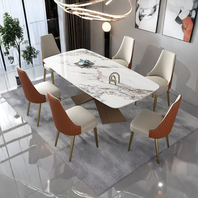 Imported Full-Through Rock Board Dining Table Set, 29.52"H x 62.99"L x 31.49"W