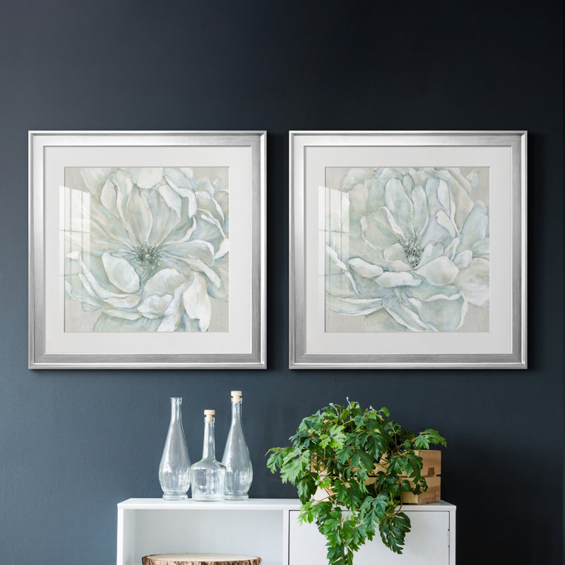 «Morning Petals I», ensemble de 2 reproductions d'art encadrées, Blanc, H 22,5 po x l 45 po x P 1,5 po