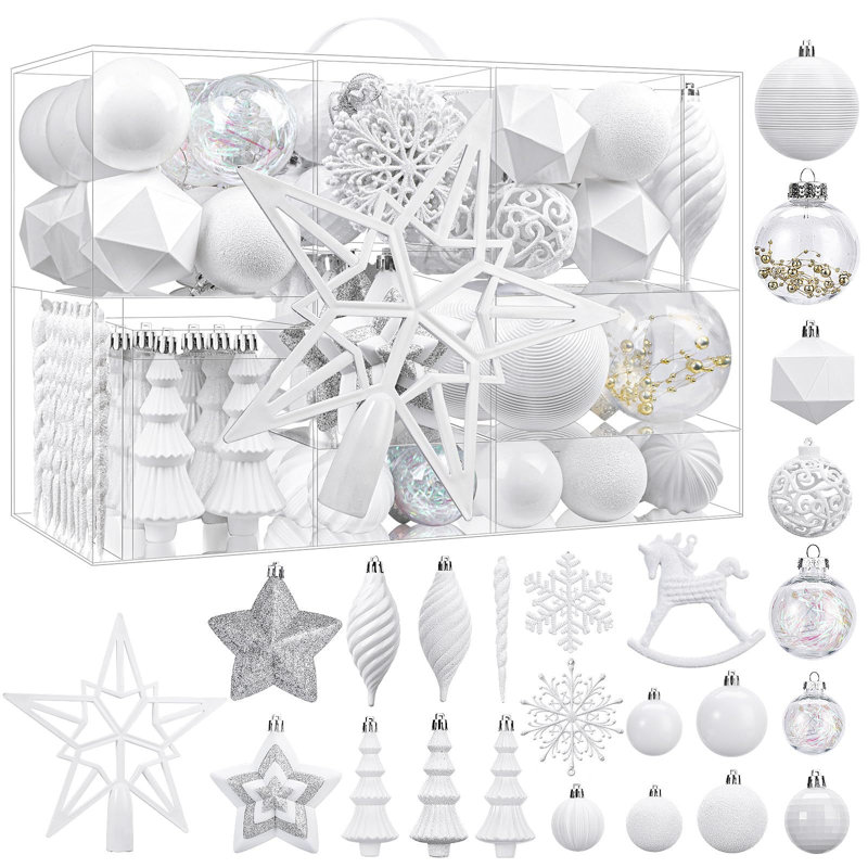 100 pièces de décorations d'arbre de Noël, boules décoratives en plastique incassable pour décoration de sapin de Noël, blanc
