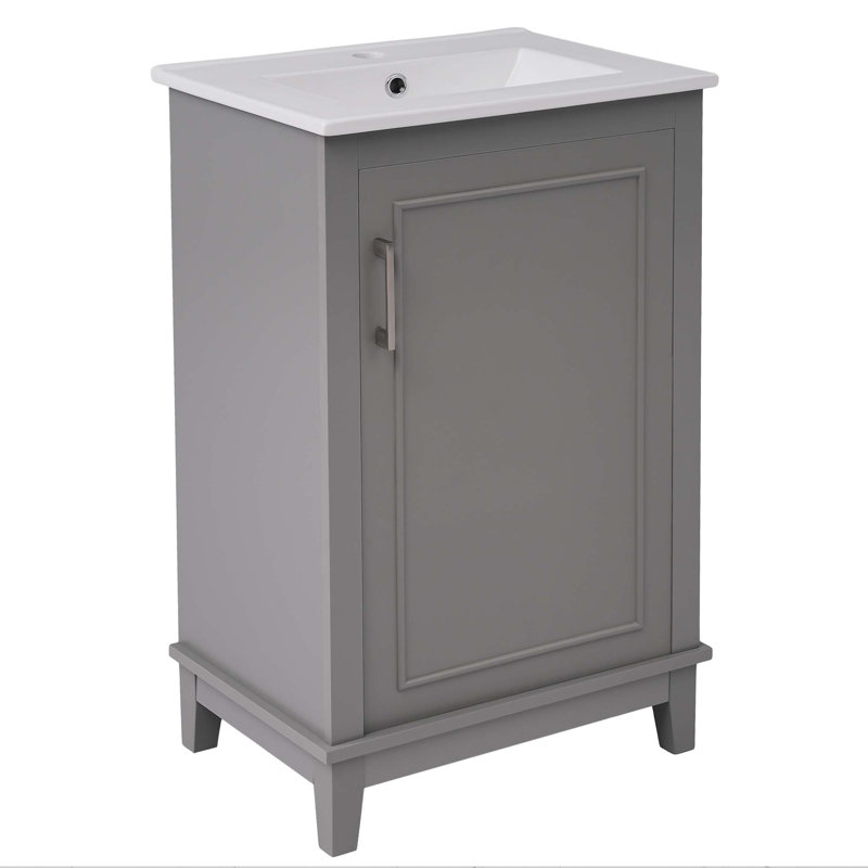 Petit meuble-lavabo moderne avec lavabo, rangement spacieux et 1 porte à fermeture en douceur, Gris