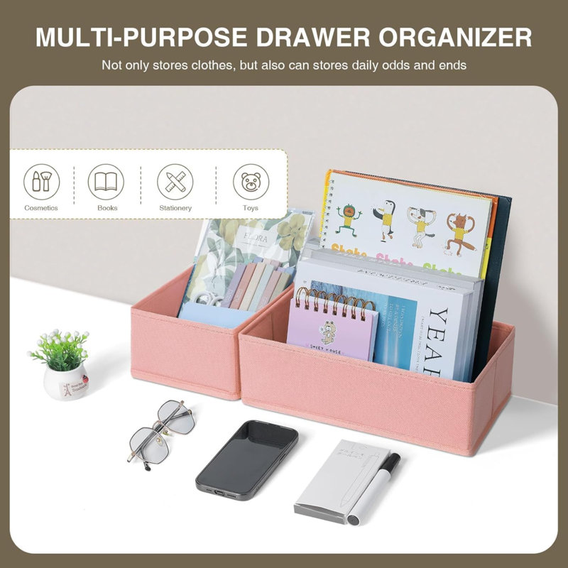 Blended Fabric Drawer Organizers, Pink