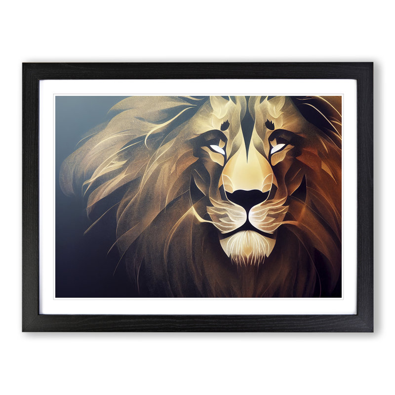 Tranquil Lion Abstract - Single Picture Frame Print, Black Framed, 46cm H x 64cm W x 2cm D