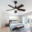 Ventilateur de plafond intérieur / extérieur de 42 pouces avec lumière DEL à intensité variable et télécommande, pales en bois massif de couleur noire, moteur à courant continu réversible à 6 vitesses