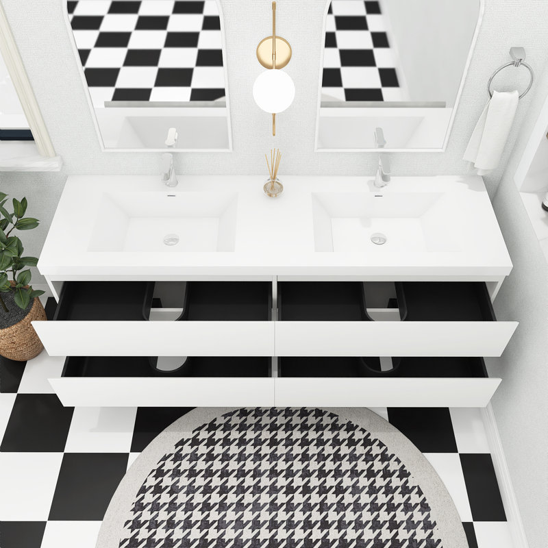 Ensemble de meuble-lavabo mural 71 po avec plateau en résine 71 po