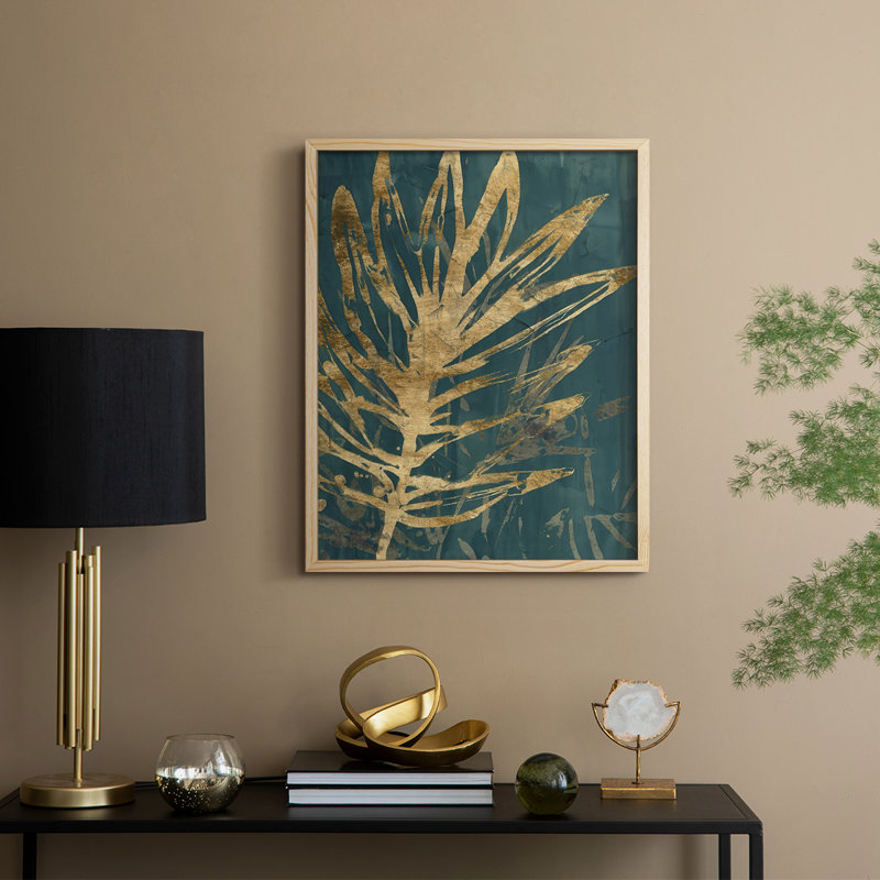 Reproduction encadrée de feuilles de jungle brunies I - bois massif, Naturel, H 11 po x l 9 po