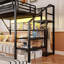 Lit mezzanine double en métal avec escalier, et armoire de rangement, noir, capacité de rangement de 350 lb, lumières à changement de couleur, lit, noir