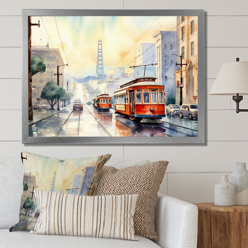 San Francisco Street Car, reproduction d'art sur toile, H 24 po x l 32 po x P 1 po, Cadre photo argenté