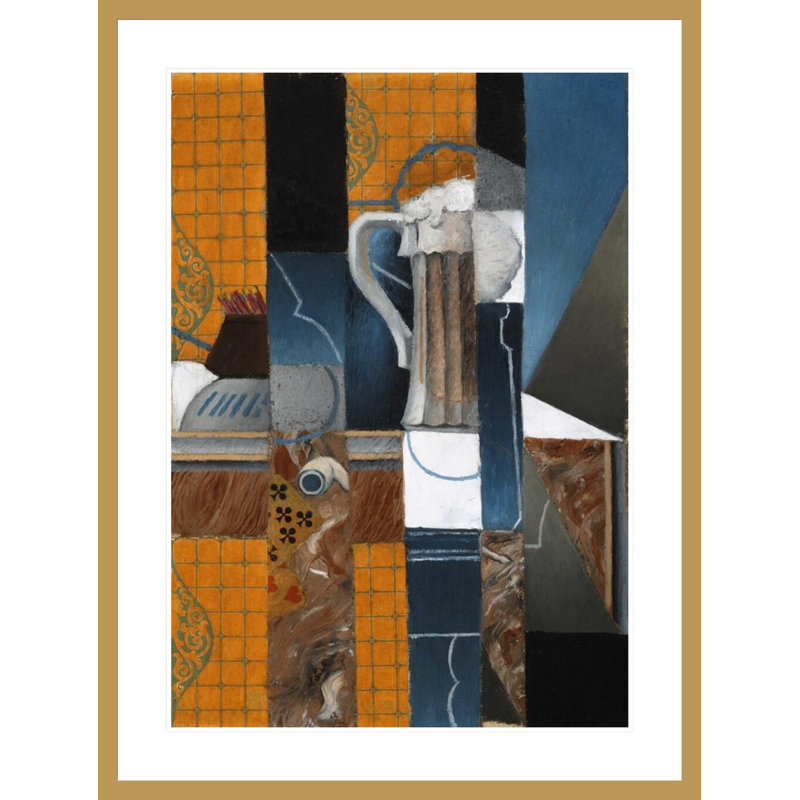 Jeu de cartes et verre de bière par Juan Gris - impression giclée encadrée, H 41,5 po x l 31,24 po