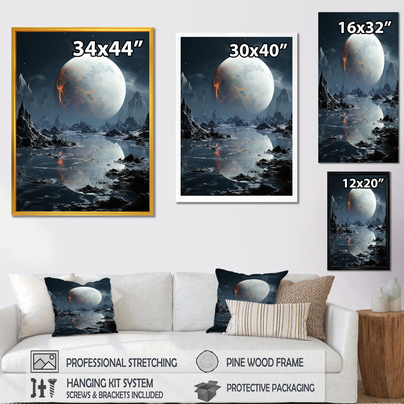 Blanc et gris Infinite Cosmos I - art mural de la planète espace, Cadre doré simple, H 40 po x l 30 po x P 1,5 po