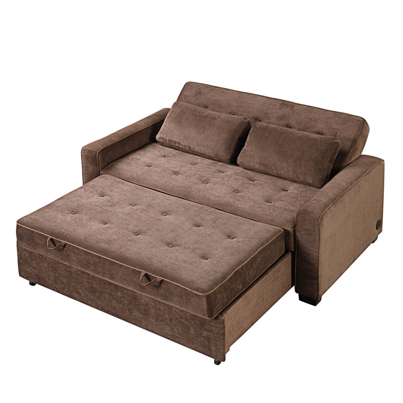 Canapé-lit rembourré 65,7 po, Velours brun