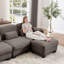 Canapé d'angle modulaire 4 places au design minimaliste moderne capitonné, avec coussins d'assise épais et confortables, idéal pour le salon, la chambre et l'appartement, en chenille.-1294540215
