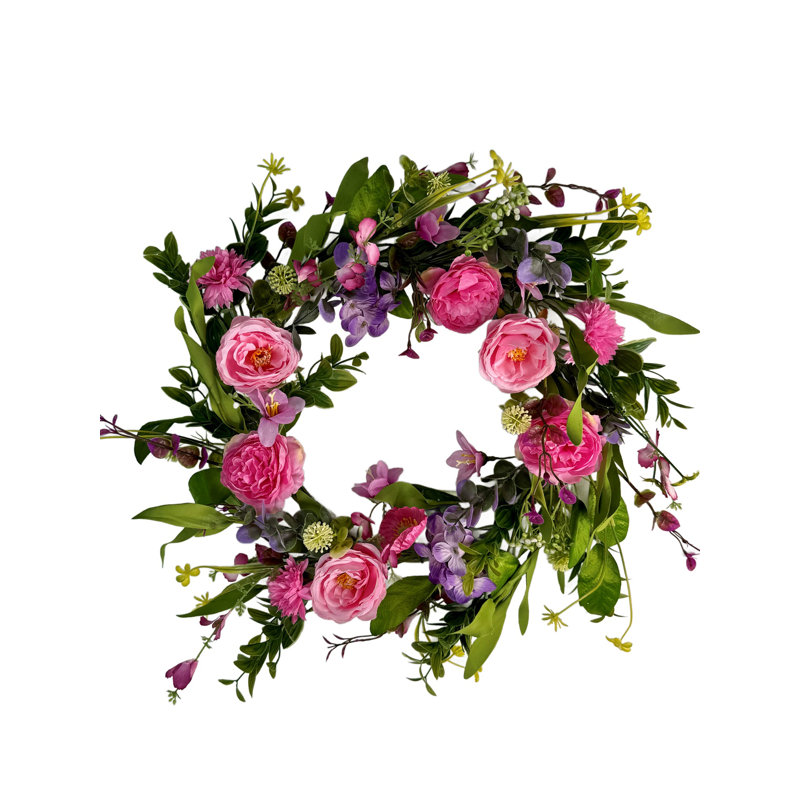 Couronne florale artificielle rose 22 pouces