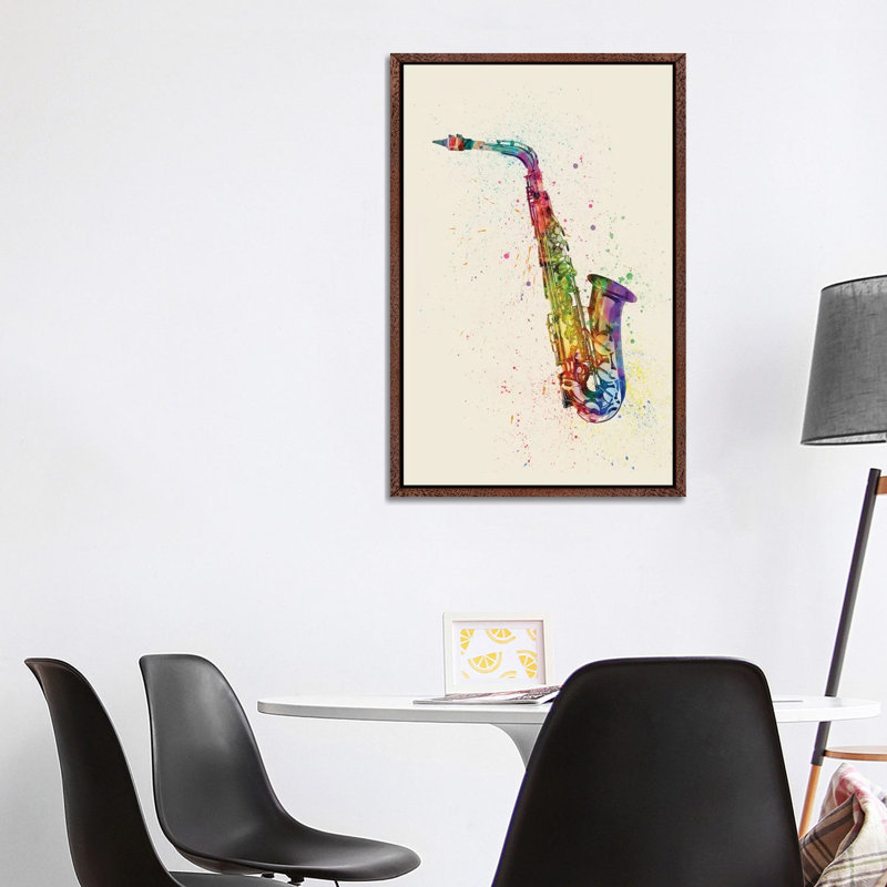 Saxophone by Michael Tompsett - Print on Canvas, 101.6 cm H x 66.04 cm W, Brown Framed