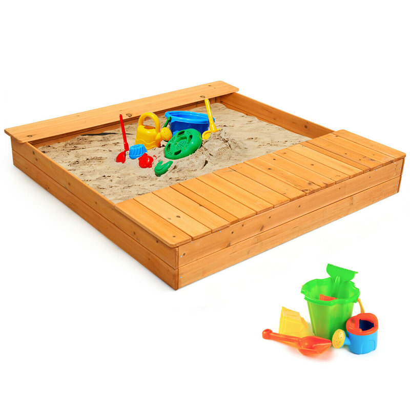 Gymax 47.5'' x 7'' Solid Wood Rectangle Sandbox