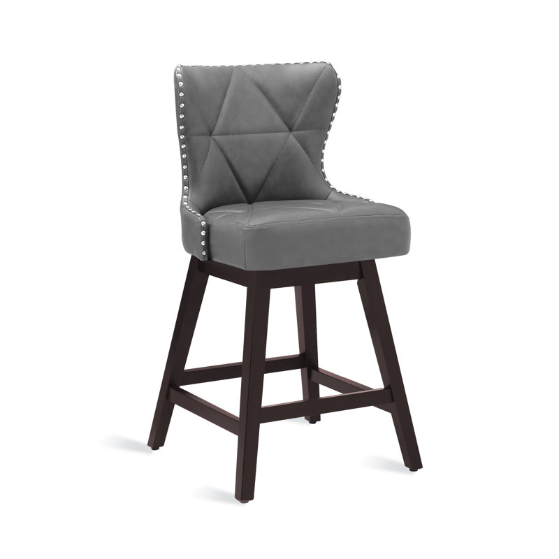 Tabouret de comptoir pivotant de 26 po avec structure en bois massif Lexys, Gris