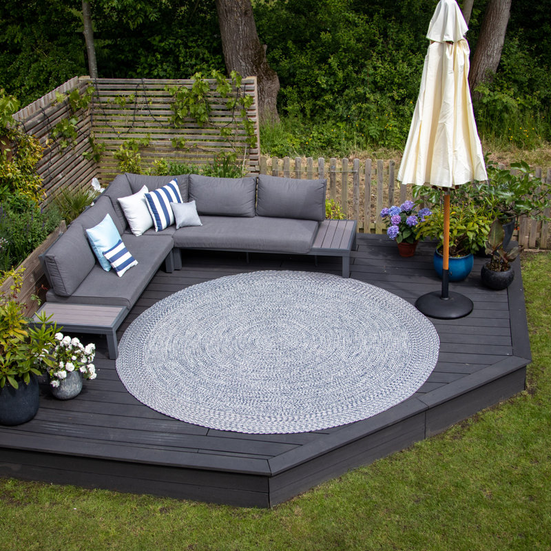 Reeva Small Handwoven Round Indoor/Outdoor Rug in Blue, Round 350cm