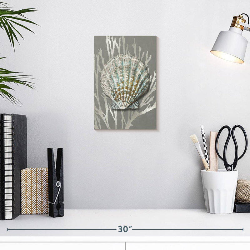 Shell Coral Silver On Grey IV, 12" H x 8" W