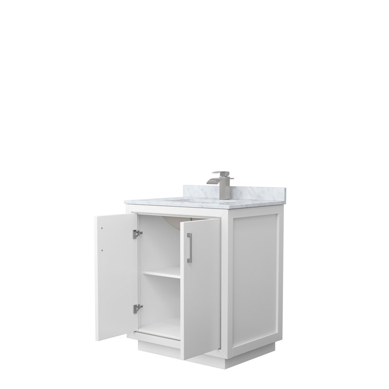 Icon 30" White Marble Single Bathroom Vanity with Brushed Nickel Trim