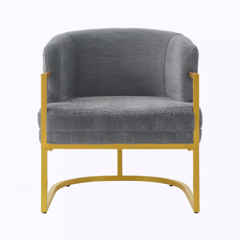 Chaise de lecture rembourrée avec structure en métal doré Modern Accent Chair, Gray