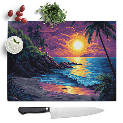 Beach Sunset  Glass Chopping Board