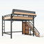 Grand lit mezzanine avec glissoire, tablettes de rangement et garde-robe intégrée, structure en métal avec ports USB et lumières DEL, fabrication solide et sécuritaire, naturel-639545685