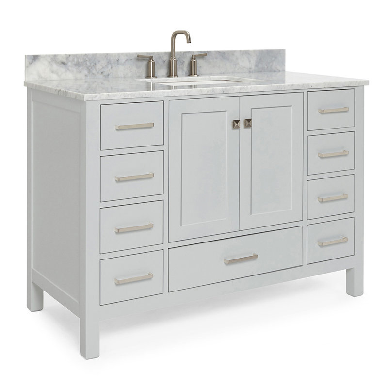Ensemble de meuble-lavabo simple Flynt, Forme rectangulaire, Gris / Nickel brossé, L 49 po