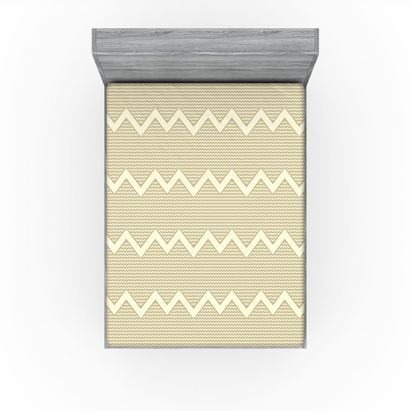 Drap-housse Ambesonne, Drap-housse de taille très grand, Kaki pâle, crème / géométrique