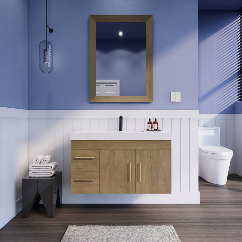Ensemble de meuble-lavabo simple mural 42 po Spring, Chêne blanc