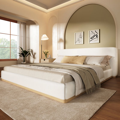 King Size White Bed With Elegant Upholstery, And Comfortable, Rounded Edges Solid Wood Velvet, Comfortable Sleeping, Even Distribution