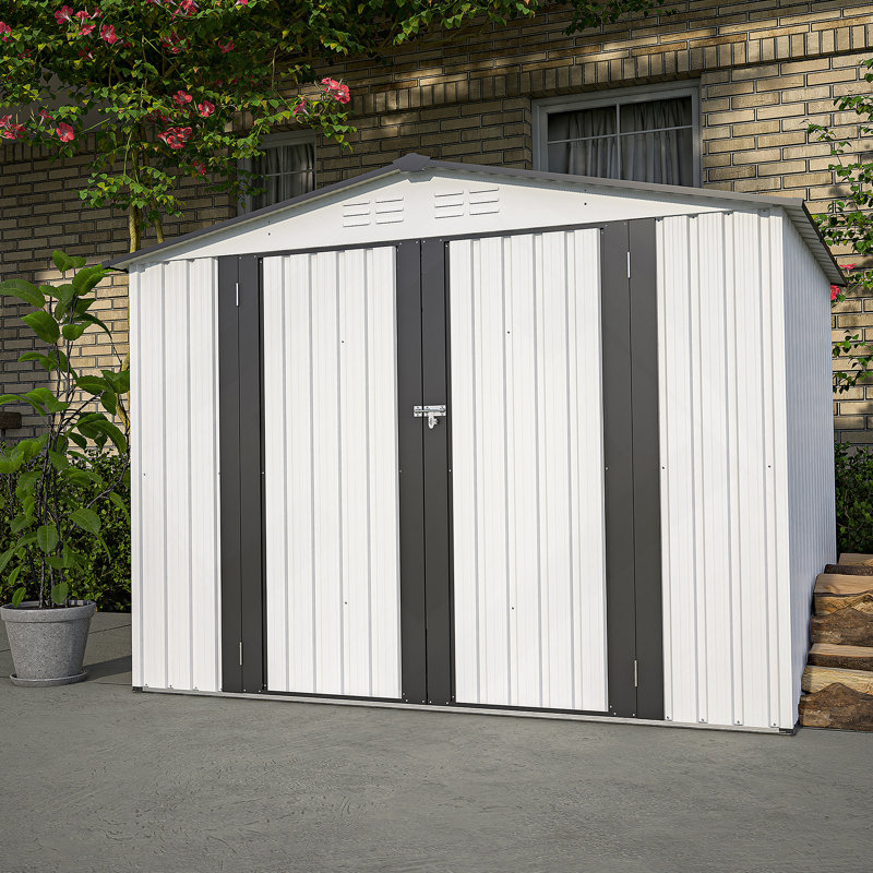 Remise de rangement extérieure 8 x 6 pi, remise en métal toutes saisons avec 2 portes verrouillables, remise à outils