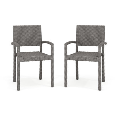 Martha Stewart Bedford 2PK Outdoor Rattan Wicker Stackable Dining Armchairs by Martha Stewart