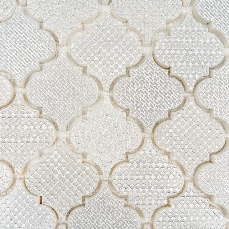 Artisana 12x12 in. Silver White Textured, Foiled Stone Arabesque Lantern Mosaic Wall Tile (5 sq ft/case, 5-Pack)