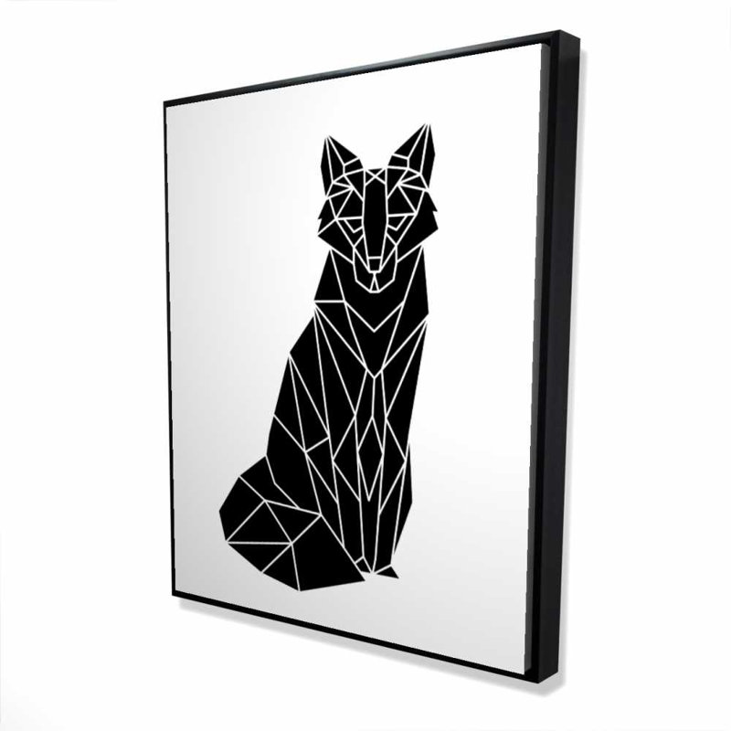 Geometric Fox - Black & White Animals Framed Canvas Art