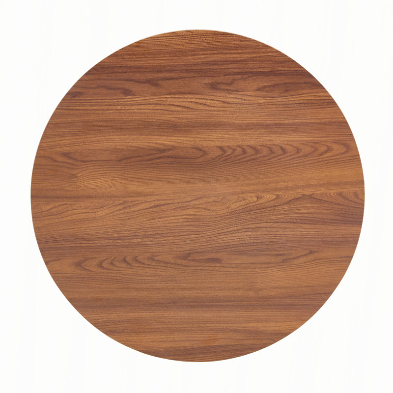 Table basse ronde en bois aggloméré 27,5 pouces avec pieds en métal, Walnut+black