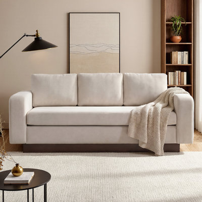 80.7" Modern 3-Seater Chenille Sofa, Soft Upholstered Couch for Living Room & Apartment, Sturdy Rubber Wood Legs, Spacious Seating for Small Spaces, Mid-Century Modern Comfy Couch