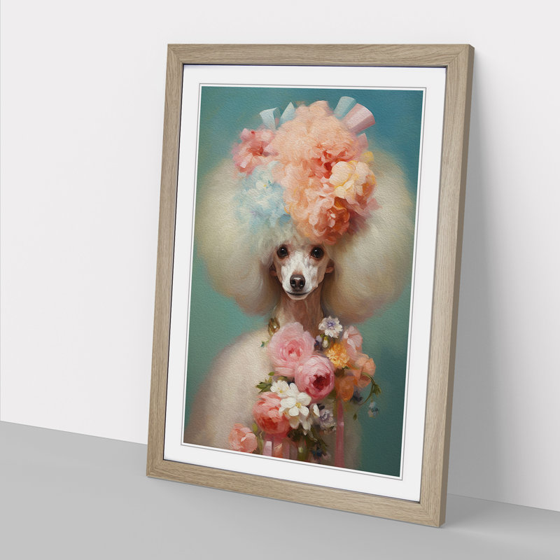 Poodle Impressionism - Single Picture Frame Print on Wood, 46cm H x 34cm W x 2cm D, Oak Framed