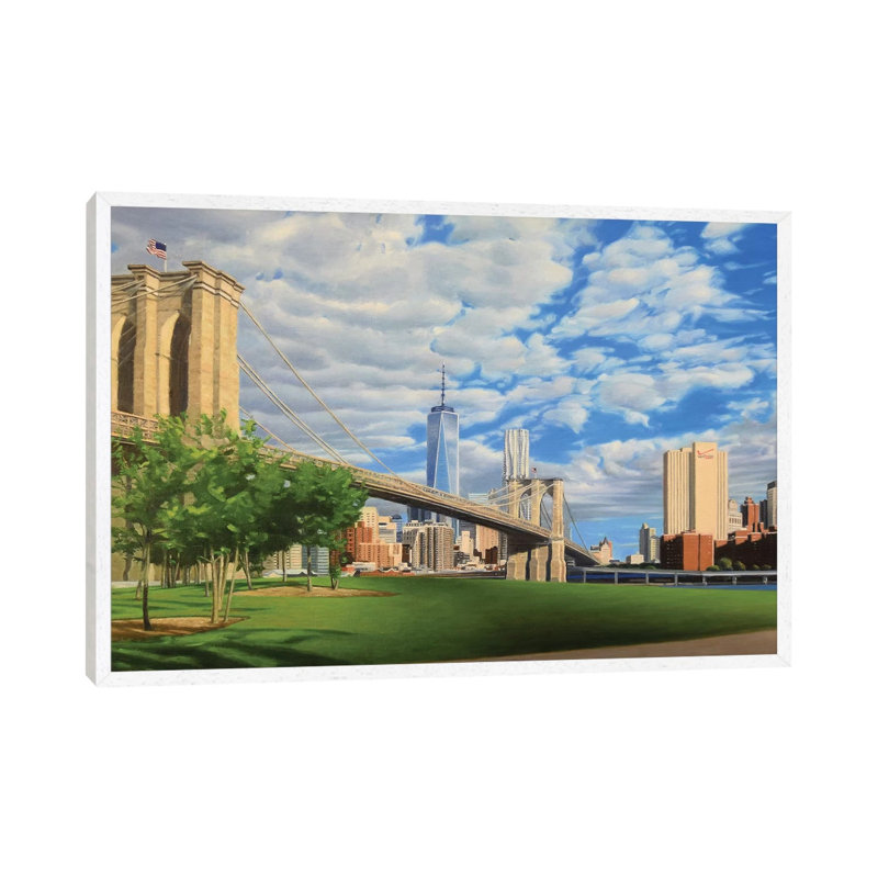 Brooklyn Bridge Park 1 Piece Wall Art on Canvas, 66.04 cm H x 45.72 cm W, White Framed