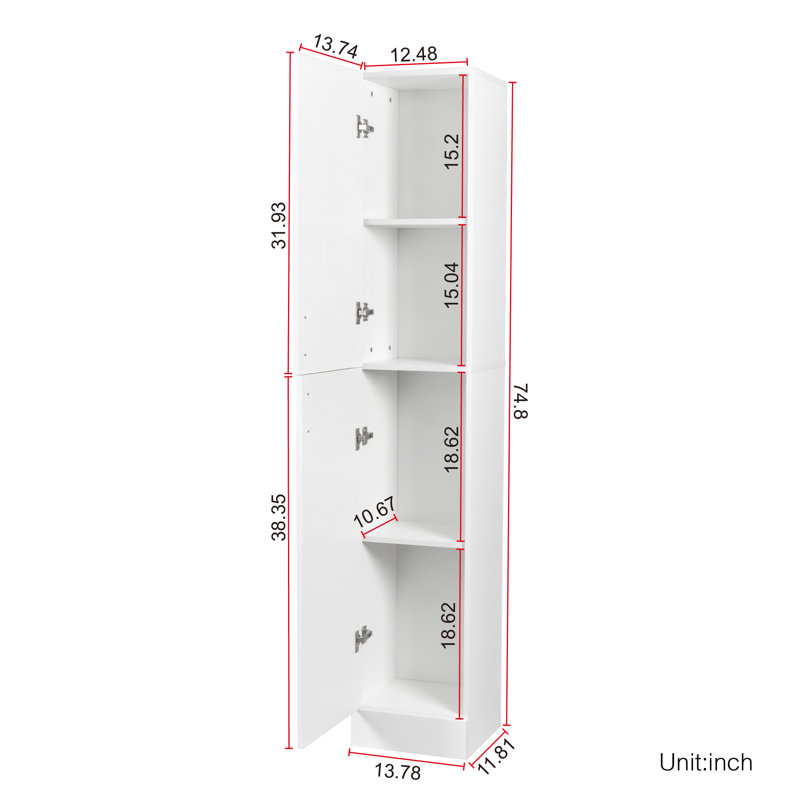 2 Doors High Gloss Freestanding Bathroom Storage Cabinet, White