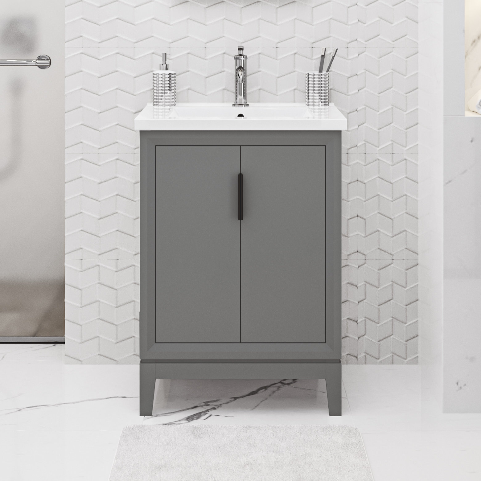 Finck 24.2'' Single Bathroom Vanity, Cashmere Gray, Matte Black