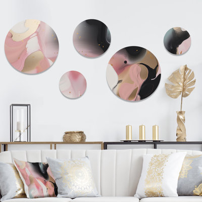 «Rose and Blue Transcendent Beauty In Marble Art VII», décoration murale abstraite en métal marbré